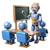 stunning creative A robot teacher instructing students in a virtual classroom, illuminated by screen light, in an educational style original png