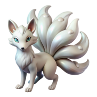 wonderful contemporary A serene kitsune with nine flowing tails, basking in the moonlight, its fur shimmering with an ethereal glow. Japanese folklore style detailed png