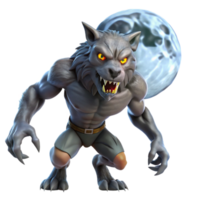 elegant minimalist A fearsome werewolf with glowing eyes and sharp claws, transforming under the light of a full moon. Horror fantasy style detailed png