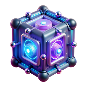 meraviglioso classico un' quantistico computer nucleo radiante vivace neon luce, complesso circuiteria e raggiante nodi visibile entro trasparente involucro, buio ambientale illuminazione, bioluminescente stile professionale png