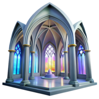 beautiful rustic Gothic cathedral interior, stained glass windows depicting abstract shapes, volumetric lighting, ethereal atmosphere, hyperrealistic, photorealistic, professional png