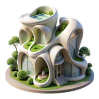 vibrant minimalist Biomorphic residential complex, flowing organic forms, lush greenery integrated into the structure, soft diffused lighting, dreamlike, art nouveau inspired, premium png