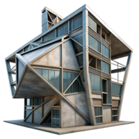beautiful creative Deconstructivist office building, sharp angles, intersecting planes, concrete and steel materials, overcast sky, gritty and industrial, 4k, detailed png
