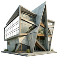 wonderful modern Deconstructivist office building, sharp angles, intersecting planes, concrete and steel materials, overcast sky, gritty and industrial, 4k, authentic png