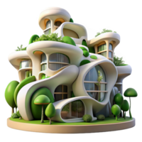 dramatic classic Biomorphic residential complex, flowing organic forms, lush greenery integrated into the structure, soft diffused lighting, dreamlike, art nouveau inspired, authentic png
