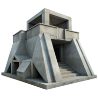 magnificent artistic Brutalist concrete bunker, massive geometric forms, minimal details, harsh shadows, cold and stark, high contrast, authentic png