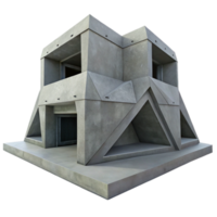 extraordinary artistic Brutalist concrete bunker, massive geometric forms, minimal details, harsh shadows, cold and stark, high contrast, professional png