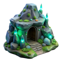 wonderful vintage Subterranean dwelling carved into rock, glowing bioluminescent moss, mystical atmosphere, soft ambient lighting, fantasy style, exclusive png