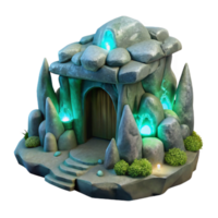 impressive abstract Subterranean dwelling carved into rock, glowing bioluminescent moss, mystical atmosphere, soft ambient lighting, fantasy style, high resolution png