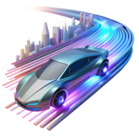 dramatic classic A futuristic vehicle speeding through a digital landscape, trails of light marking its path, dynamic lighting, cyberpunk style detailed png