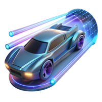impressive minimalist A futuristic vehicle speeding through a digital landscape, trails of light marking its path, dynamic lighting, cyberpunk style premium png