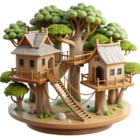 extraordinary minimalist Treehouse village interconnected by rope bridges, intricate wooden structures, dappled sunlight filtering through the leaves, whimsical, Ghibli-inspired, authentic png