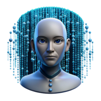 extraordinário vintage uma digital humano face emergente a partir de uma corrente do binário código, dramático iluminação, futurista retrato estilo Alto qualidade png
