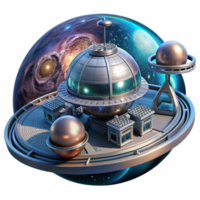 beautiful traditional Space station orbiting a distant planet, intricate metallic structures, panoramic views of the cosmos, realistic lighting, sci-fi, original png