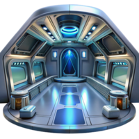 dramatic classic Futuristic spaceship interior, sleek metallic surfaces, glowing panels, panoramic views of space, high-tech and minimalist, authentic png