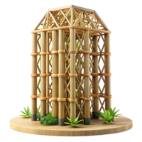 extraordinary vintage Bamboo skyscraper, sustainable and eco-friendly design, intricate lattice structure, natural light, serene and calming, premium png