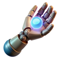 beautiful classic A robotic hand reaching towards a glowing orb of energy, dynamic lighting, science fiction style high resolution png