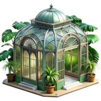 beautiful traditional Victorian greenhouse, ornate glass and iron structure, lush tropical plants, soft diffused light, elegant and botanical, exclusive png
