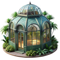 elegant creative Victorian greenhouse, ornate glass and iron structure, lush tropical plants, soft diffused light, elegant and botanical, professional png