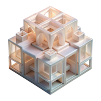 wonderful minimalist Conceptual architectural model made of translucent materials, intricate interlocking forms, soft ambient lighting, ethereal and abstract, 4K png