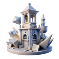 serene traditional Deconstructed clock tower, fragmented and distorted forms, surreal and dreamlike, soft lighting, authentic png
