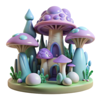 magnificent classic Organic architecture inspired by mushrooms, flowing forms, bioluminescent details, forest setting, magical and whimsical, authentic png