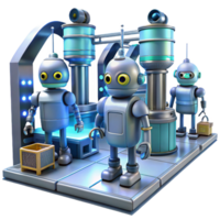 impressive rustic A group of robots working in a futuristic factory, industrial lighting, science fiction style professional png