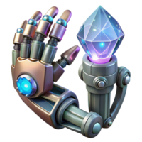 extraordinary vintage A robotic arm holding a glowing crystal, intricate details, fantasy and technology fusion style high resolution png