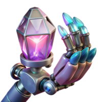 dramatic abstract A robotic arm holding a glowing crystal, intricate details, fantasy and technology fusion style 4K png