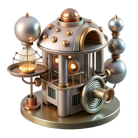 dramatic rustic Kinetic sculpture that transforms into a dwelling, intricate moving parts, metallic materials, dynamic lighting, futuristic and innovative, exclusive png