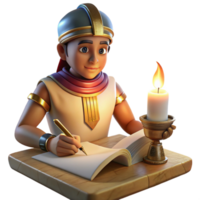 elegant modern An Egyptian scribe meticulously painting hieroglyphs onto a papyrus scroll, illuminated by the soft flickering light of an oil lamp, in the style of ancient Egyptian art professional png