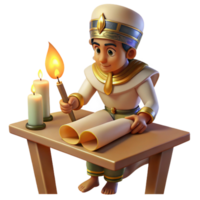 dramatic classic An Egyptian scribe meticulously painting hieroglyphs onto a papyrus scroll, illuminated by the soft flickering light of an oil lamp, in the style of ancient Egyptian art authentic png