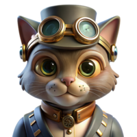 extraordinary abstract A portrait of a steampunk cat wearing goggles and a tiny top hat, intricate gears and pipes adorning its collar, soft, diffused lighting high quality png