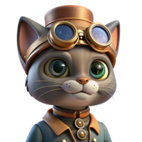 dramatic abstract A portrait of a steampunk cat wearing goggles and a tiny top hat, intricate gears and pipes adorning its collar, soft, diffused lighting exclusive png