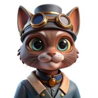 serene creative A portrait of a steampunk cat wearing goggles and a tiny top hat, intricate gears and pipes adorning its collar, soft, diffused lighting detailed png