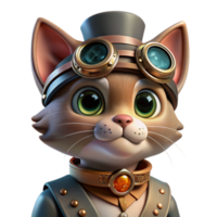 impressive traditional A portrait of a steampunk cat wearing goggles and a tiny top hat, intricate gears and pipes adorning its collar, soft, diffused lighting original png