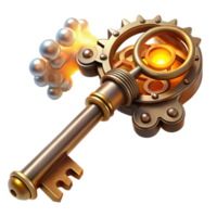 elegant abstract A steampunk key with intricate carvings and gears, glowing with an inner light, floating amongst swirling steam, dramatic lighting genuine png