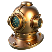 wonderful vintage A steampunk diving helmet, brass and copper, illuminated by an underwater spotlight, intricate pressure gauges and valves visible premium png