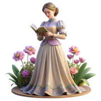 extraordinary artistic A Victorian lady in a flowing gown, reading a book in a lush garden, surrounded by blooming flowers, lit by dappled sunlight, in the style of a Pre-Raphaelite painting premium png