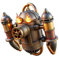 Maravilhoso contemporâneo uma steampunk mochila a jato com intrincado latão tubos e turbinas, emitindo uma jato do vapor, iluminado de a brilho do a aceso combustível autêntico png