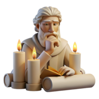 serene creative An ancient Greek philosopher deep in thought, surrounded by scrolls and parchments, lit by the soft glow of a candle, in the style of a classical Greek sculpture high resolution png