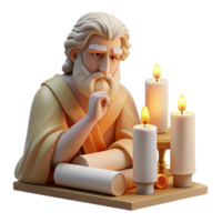 extraordinary modern An ancient Greek philosopher deep in thought, surrounded by scrolls and parchments, lit by the soft glow of a candle, in the style of a classical Greek sculpture authentic png