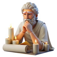 extraordinary artistic An ancient Greek philosopher deep in thought, surrounded by scrolls and parchments, lit by the soft glow of a candle, in the style of a classical Greek sculpture authentic png