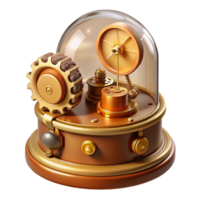wonderful modern A steampunk music box, playing a melancholic melody, intricate gears and levers visible through a glass panel, soft, warm lighting original png