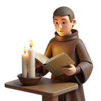 stunning rustic A medieval monk illuminating a manuscript in a dimly lit scriptorium, his face illuminated by the flickering light of a candle, in the style of a medieval miniature high quality png