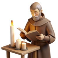 wonderful classic A medieval monk illuminating a manuscript in a dimly lit scriptorium, his face illuminated by the flickering light of a candle, in the style of a medieval miniature detailed png