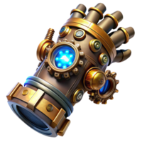 dramatic creative A steampunk gauntlet, adorned with intricate gears, pipes, and gauges, glowing with an inner power, dramatic lighting high resolution png