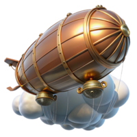 stunning contemporary A steampunk zeppelin, soaring through a cloudy sky, intricate brass and copper details, illuminated by the setting sun authentic png