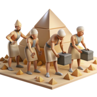 impressive creative A group of ancient Egyptians building the pyramids, the massive stones being hauled into place, lit by the harsh desert sun, in the style of a historical painting authentic png