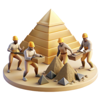 vibrant contemporary A group of ancient Egyptians building the pyramids, the massive stones being hauled into place, lit by the harsh desert sun, in the style of a historical painting professional png